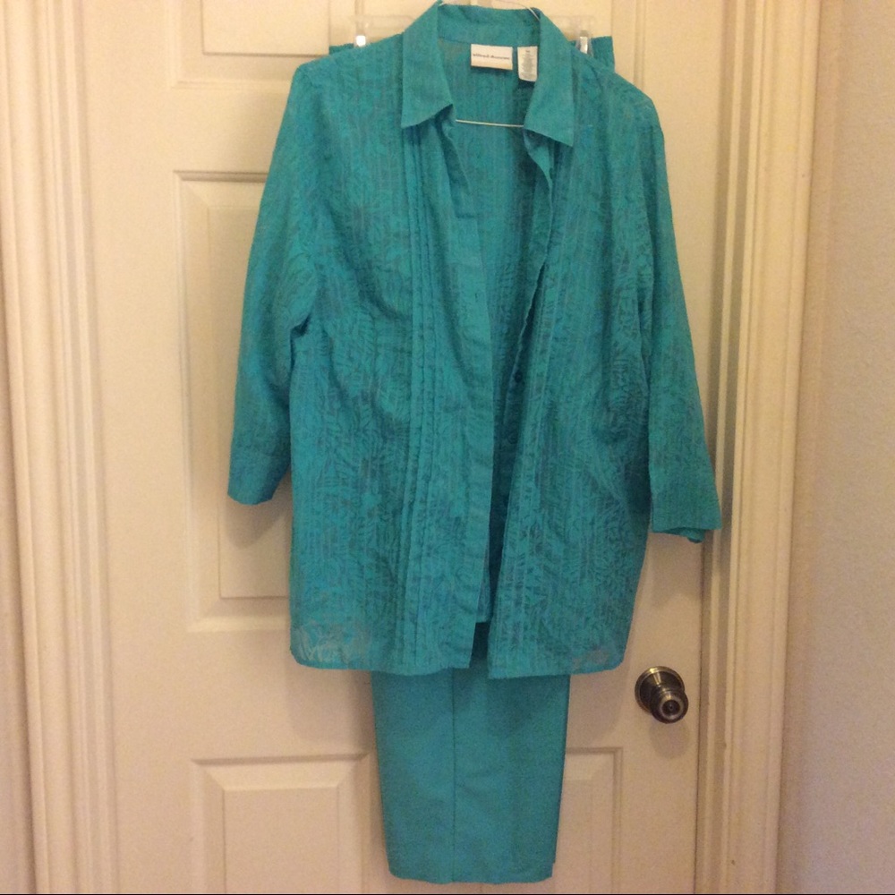 Alfred Dunner aqua pant suit 18W top 18 pants